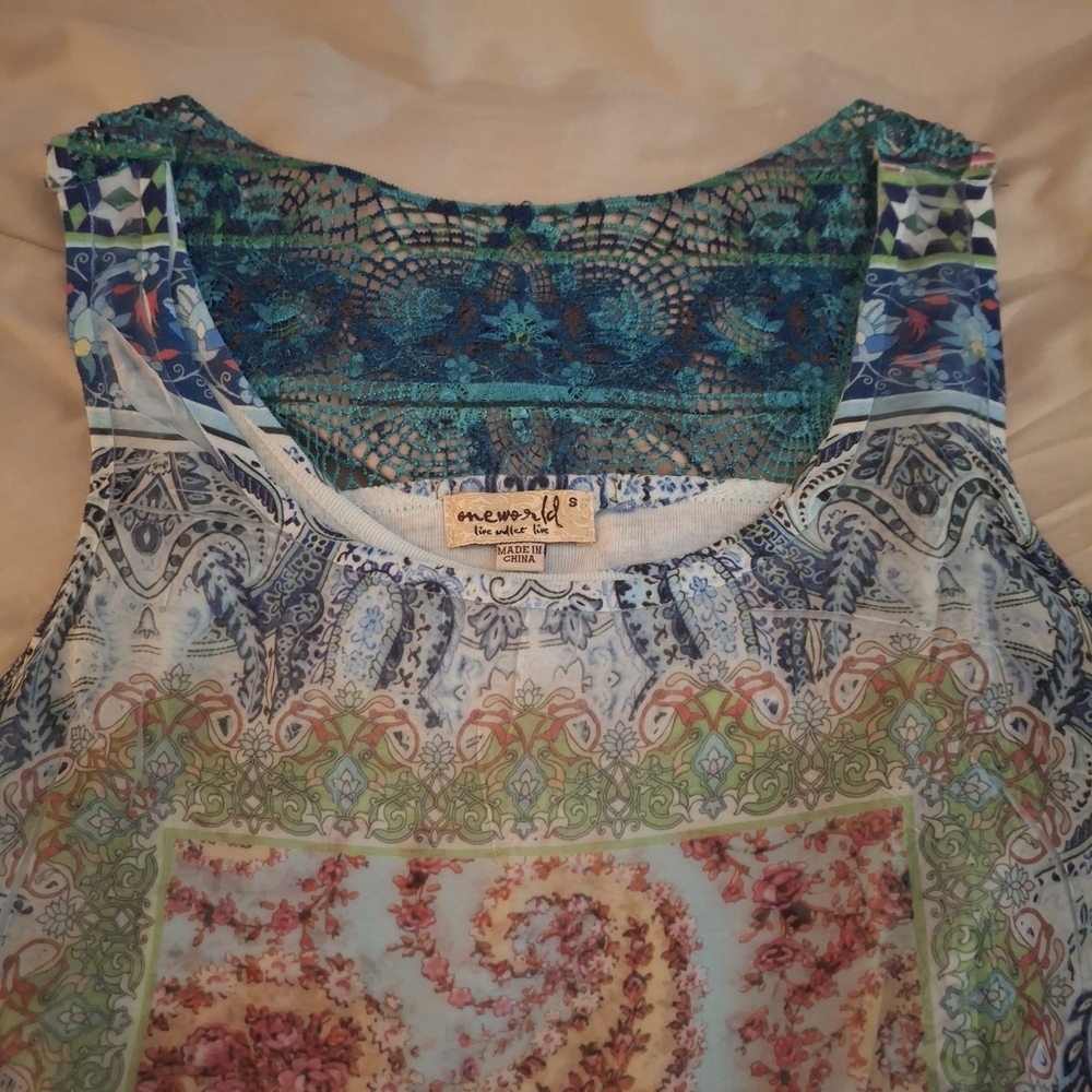 ONE WORLD Women's Multicolor Paisley Sleeveless Tank Tunic - Picture 4 of 9